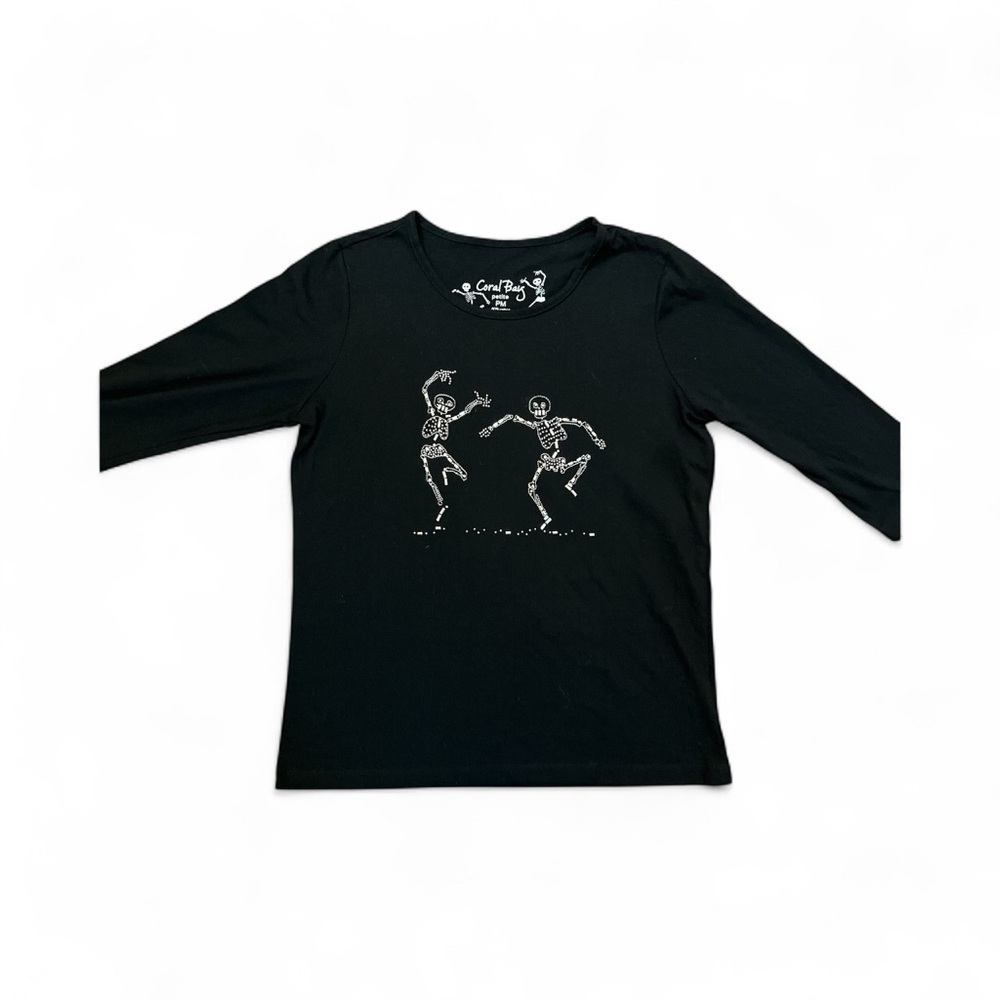 Coral Bay Petite Black Skeleton Dance Women Shirt NWT